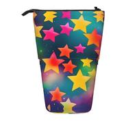 GaxfjRu Astuccio telescopico portatile con stampa di stelle arcobaleno colorate, organizer con scomparti multipli, per strumenti di scrittura e accessori