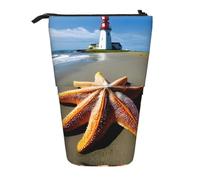 GaxfjRu Astuccio telescopico portatile con stampa di stelle marine e faro sulla spiaggia, organizer con scomparti multipli, per strumenti di scrittura e accessori