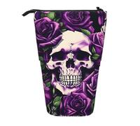 GaxfjRu Astuccio telescopico portatile con stampa di teschi di rosa viola, organizer con scomparti multipli, per strumenti di scrittura e accessori