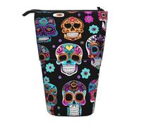 GaxfjRu Astuccio telescopico portatile con stampa di teschi di zucchero, organizer con scomparti multipli, per strumenti di scrittura e accessori