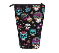 GaxfjRu Astuccio telescopico portatile con stampa di teschi e zucchero, organizer con scomparti multipli, per strumenti di scrittura e accessori