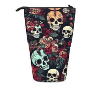 GaxfjRu Astuccio telescopico portatile con stampa di teschi floreali colorati, organizer con scomparti multipli, per strumenti di scrittura e accessori