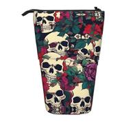 GaxfjRu Astuccio telescopico portatile con stampa di teschi floreali, organizer con scomparti multipli, per strumenti di scrittura e accessori