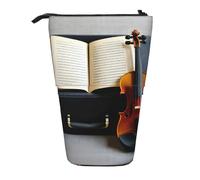 GaxfjRu Astuccio telescopico portatile con stampa di violino e libro, organizer con scomparti multipli, per strumenti di scrittura e accessori