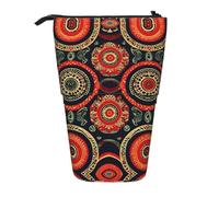 GaxfjRu Astuccio telescopico portatile con stampa floreale con cerchi etnici, organizer con scomparti multipli, per strumenti di scrittura e accessori