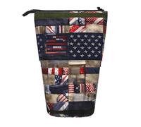 GaxfjRu Astuccio telescopico portatile con stampa patchwork con bandiera americana, organizer con scomparti multipli, per strumenti di scrittura e accessori