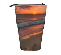 GaxfjRu Astuccio telescopico portatile con stampa tramonto sulla spiaggia, organizer con scomparti multipli, per strumenti di scrittura e accessori