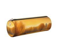 GaxfjRu Autunno Golden Grass Landscapes astuccio rotondo in ecopelle - Conservazione per penne, matite, pennarelli, piccoli oggetti con cerniera in metallo e pelle, Oro, Taglia unica, Porta carte