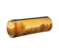 GaxfjRu Autunno Golden Grass Landscapes astuccio rotondo in ecopelle - Conservazione per penne, matite, pennarelli, piccoli oggetti con cerniera in metallo e pelle, Argento, Taglia unica, Porta carte