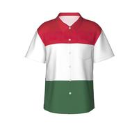 GaxfjRu Bandiera dell'Ungheria Camicie hawaiane per uomo donna Estate hawaiana manica corta casual vestibilità comoda abbottonatura, Nero , L
