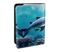 GaxfjRu Bella custodia per passaporto con stampa di delfini subacquei e coralli per viaggi, organizer da viaggio per carte di credito e passaporto, Nero , Taglia unica