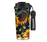 GaxfjRu Bella stampa girasole 590 ml con coperchio, tazza da caffè isolata sottovuoto in acciaio inox, bicchiere per bevande calde e fredde