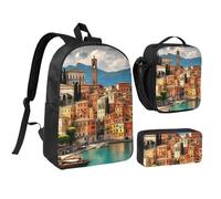 GaxfjRu Bella stampa Italia leggera Bookbag, 3Pcs Zaino Scuola Zaino con Lunch Box e Matita Pouch