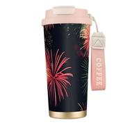 GaxfjRu Bella tazza da caffè in acciaio inox con coperchio e isolamento sottovuoto, per bevande calde e fredde, 590 ml