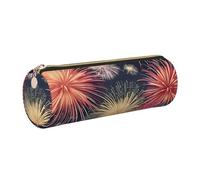 GaxfjRu Bellissimo astuccio rotondo in ecopelle con motivo fuochi d'artificio - per penne, matite, pennarelli, piccoli oggetti con cerniera in metallo e pelle, Oro, Taglia unica, Porta carte