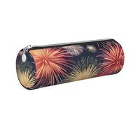 GaxfjRu Bellissimo astuccio rotondo in ecopelle con motivo fuochi d'artificio - per penne, matite, pennarelli, piccoli oggetti con cerniera in metallo e pelle, Argento, Taglia unica, Porta carte
