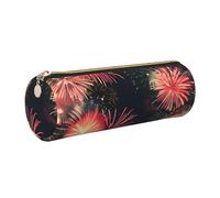 GaxfjRu Bellissimo astuccio rotondo in ecopelle con motivo fuochi d'artificio - per penne, matite, pennarelli, piccoli oggetti con cerniera in metallo e pelle, Oro, Taglia unica, Porta carte