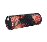 GaxfjRu Bellissimo astuccio rotondo in ecopelle con motivo fuochi d'artificio - per penne, matite, pennarelli, piccoli oggetti con cerniera in metallo e pelle, Argento, Taglia unica, Porta carte