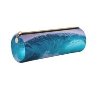 GaxfjRu Blue Ocean Wave - Astuccio rotondo in finta pelle, per penne, matite, pennarelli, piccoli oggetti con cerniera in metallo e pelle, Oro, Taglia unica, Porta carte