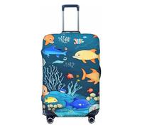 Gaxfjru Blue Underwater World of Fish Print Travel Luggage Cover Protector Valigie Lavabile Copertura Bagagli Anti-Graffio, Nero , XL