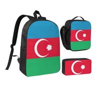 GaxfjRu Borsa leggera per libri con stampa bandiera dell'Azerbaigian, 3 pezzi, zaino per la scuola con portapranzo e astuccio per matite