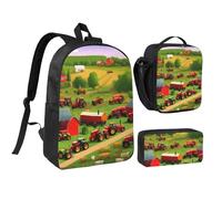 GaxfjRu Borsa per libri leggera con stampa di trattori, 3 pezzi, zaino per la scuola con portapranzo e astuccio per matite