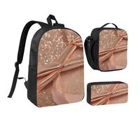 GaxfjRu Borsa per libri leggera con stampa glitter oro rosa, 3 pezzi, zaino per la scuola con portapranzo e astuccio per matite