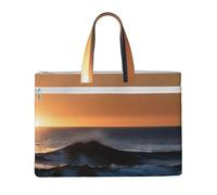 GaxfjRu Borsa tote in tela con stampa di onde sull'ultimo sole di sopra il mare, borsa per computer portatile, da donna, casual, da lavoro, per viaggi, ufficio, università