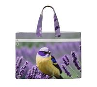 GaxfjRu Borsa tote in tela con stampa floreale con uccellino viola lavanda floreale borsa per computer portatile da donna borsa casual da lavoro per viaggi, ufficio, università