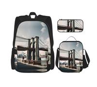 GaxfjRu Brooklyn Bridge s 3PCS Zaino Set Per Lunch Box Stitch con Lunch Box e Astuccio - Perfetto per la scuola, zaino uomo