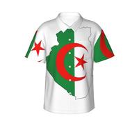 GaxfjRu Camicia hawaiana con mappa della bandiera dell'Algeria per uomo e donna Estate hawaiana manica corta casual vestibilità comoda abbottonatura, Nero , L