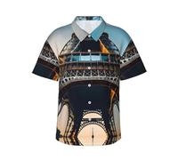 GaxfjRu Camicie hawaiane con immagine della Torre Eiffel di Parigi per uomo e donna Estate hawaiana manica corta casual vestibilità rilassata abbotton, Nero , L