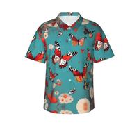 GaxfjRu Camicie hawaiane da uomo e donna con farfalle volanti tra fiori e galline estive hawaiane a maniche corte casual vestibilità comoda abbottonatura, Nero , 3XL