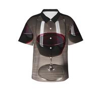 GaxfjRu Camicie hawaiane in vetro per bottiglia di vino per uomo donna estate hawaiana manica corta casual vestibilità rilassata abbottonatura, Nero , L
