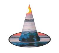GaxfjRu Cappello da strega di Halloween, con stampa di onde oceaniche e alba, accessorio per costume da strega, accessorio per Halloween, cosplay, feste, vacanze, 3 pezzi