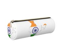 GaxfjRu Cartina della bandiera dell'India in pelle con cerniera per penne a sfera e penne a sfera e matite, custodia morbida con grana