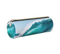 GaxfjRu Clear Sky Wave - Astuccio rotondo in finta pelle, per penne, matite, pennarelli, piccoli oggetti con cerniera in metallo e pelle, Oro, Taglia unica, Porta carte