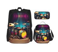 GaxfjRu Cool Drums Set 3PCS Zaino Set Per Lunch Box Stitch con Lunch Box e Astuccio - Perfetto per Scuola, Zaino Uomo