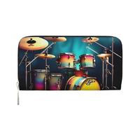 GaxfjRu Cool Drums Set stampa Uomo Vintage Look Pelle Lungo Portafoglio Checkbook Portafogli, Signore Porta Carte di Credito