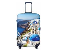 GaxfjRu Copertura per valigie con stampa di isola greca vista mare, copertura per bagagli da viaggio, lavabile, antigraffio, Nero , L
