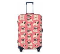 GaxfjRu Copertura protettiva per valigie da viaggio con stampa di un cucciolo di carlino divertente in stile cartone animato, lavabile, antigraffio, Nero , L