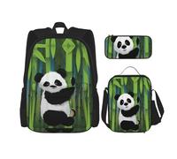 GaxfjRu Curious Baby Panda Print 3PCS Zaino, Set di zaino per la scuola con borsa per il pranzo e astuccio, grande capacità 43,2 cm Bookpack 3 in1Set