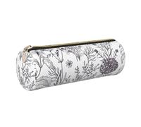 GaxfjRu Custodia in pelle con cerniera per penne a sfera e matite in fiore con erbe e piante erbacee