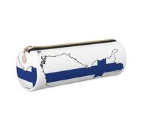 GaxfjRu Custodia in pelle con mappa della bandiera finlandese con cerniera, per penne a sfera e matite, morbida grana