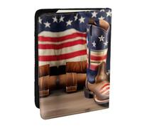 GaxfjRu Custodia per passaporto con stampa bandiera americana con stivali da cowboy, per viaggi, organizer per carte di credito, passaporto, libro, Nero , Taglia unica