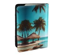 GaxfjRu Custodia per passaporto con stampa di palme e mare trasparente, per viaggi, organizer da viaggio, porta carte di credito e passaporto, Nero , Taglia unica