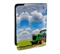GaxfjRu Custodia per passaporto con stampa trattore sotto cielo blu e nuvole bianche per viaggi, organizer da viaggio, porta carte di credito, passaporto, Nero , Taglia unica