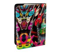 GaxfjRu Custodia per passaporto in pelle colorata con stampa di chitarra, impermeabile, da viaggio, per donne e uomini, Nero , Taglia unica