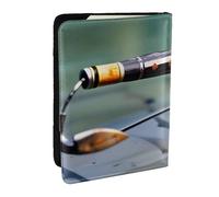 GaxfjRu Custodia per passaporto in pelle con stampa canna da pesca, impermeabile, da viaggio, per donne e uomini, Nero , Taglia unica