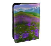 GaxfjRu Custodia per passaporto in pelle con stampa paesaggistica con fiori viola, impermeabile, da viaggio, per donne e uomini, Nero , Taglia unica